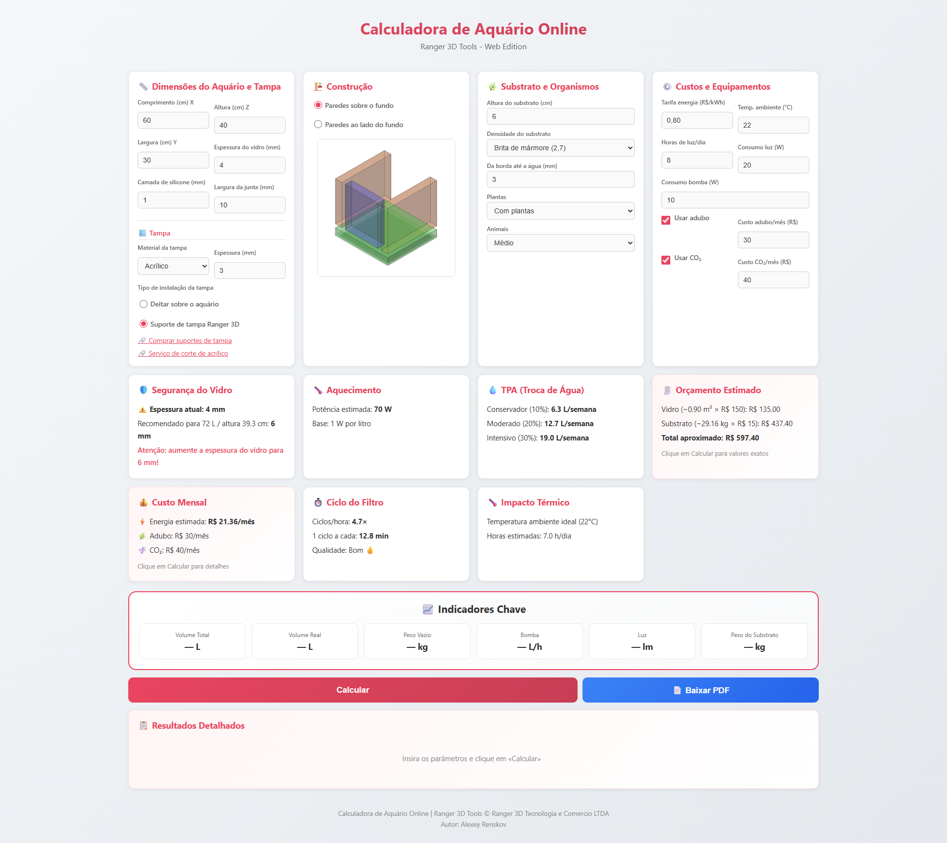 Calculadora de Aquário Online
